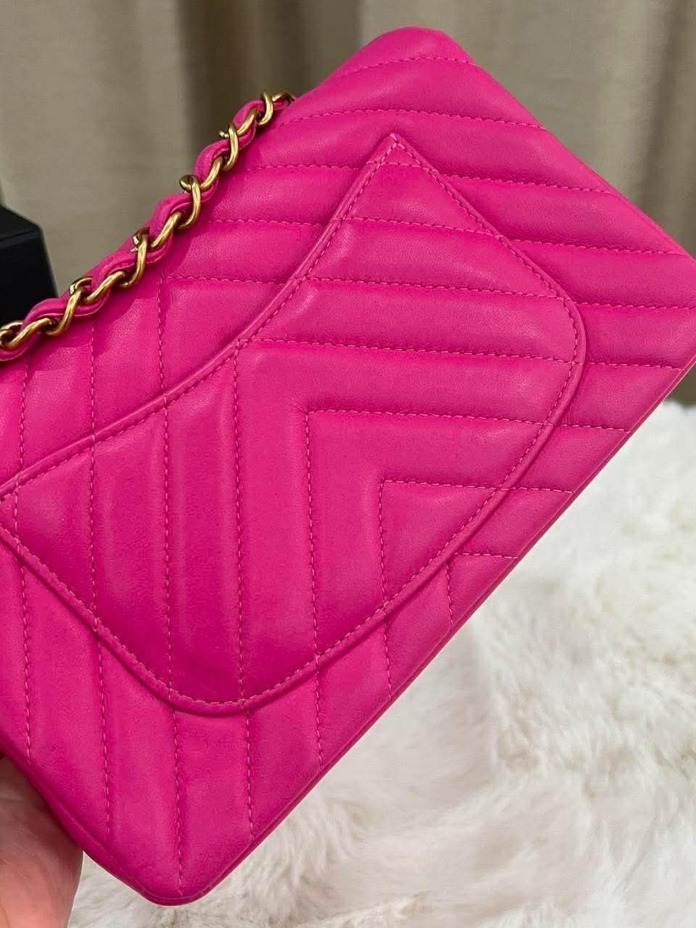 Chanel Pink Quilted Chevron mini flap Bag - Picture 13 of 13